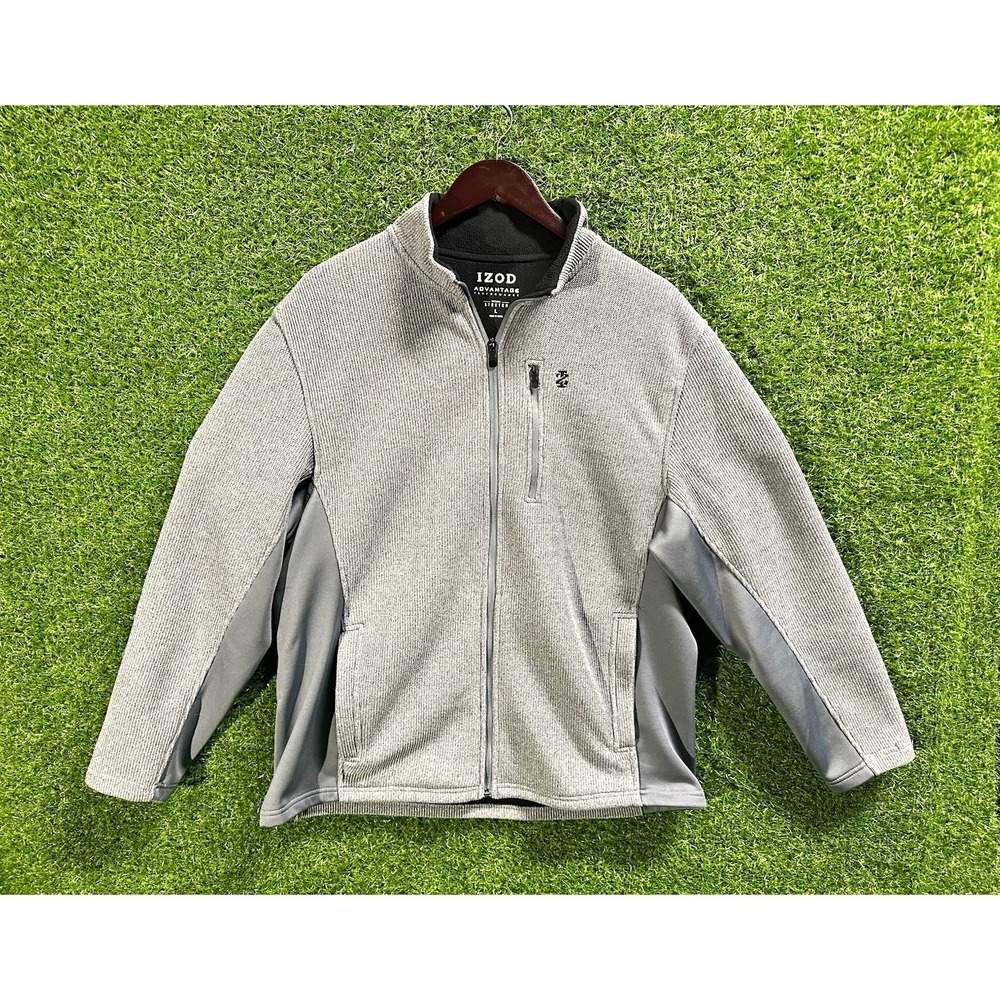 IZOD Advantage Performance Mens Gray Full Zip Stretch Track Jacket Pockets L